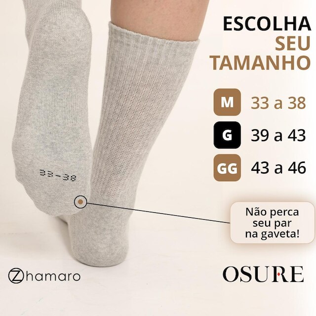 Kit 6 Pares Meias Zhamaro Cano Alto Longo Algodão Atoalhada Masculina Feminina Esportiva Confortável