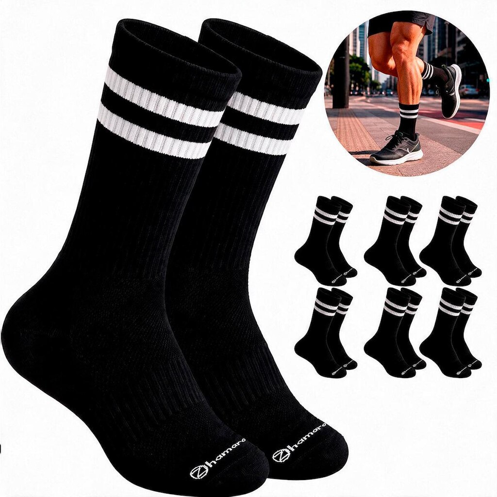 Kit 6 Pares Meias Zhamaro Cano Alto Longo Algodão Atoalhada Masculina Feminina Esportiva Confortável