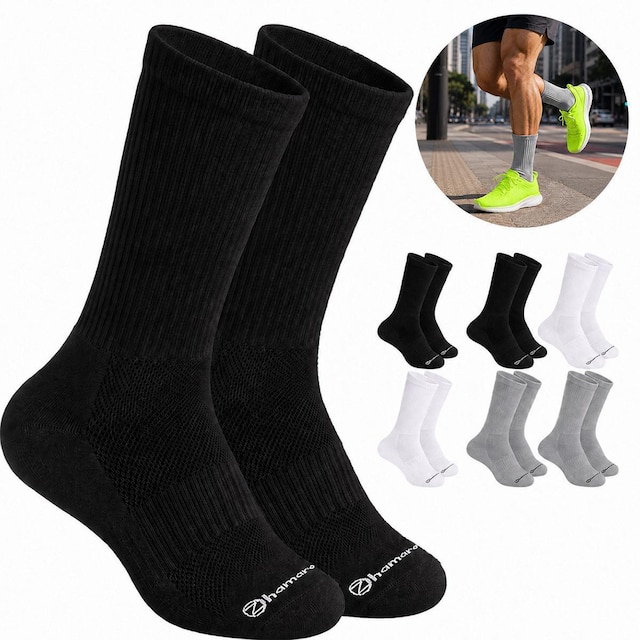 Kit 6 Pares Meias Zhamaro Cano Alto Longo Algodão Atoalhada Masculina Feminina Esportiva Confortável