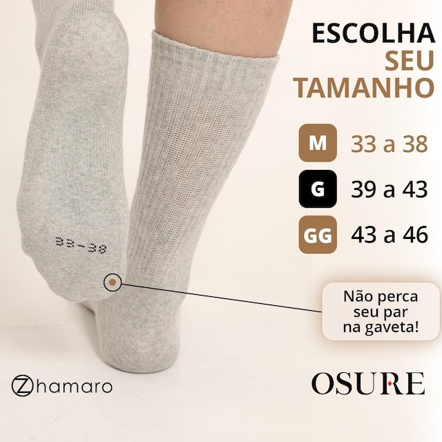 Kit 6 Pares Meias Zhamaro Cano Alto Longo Algodão Atoalhada Masculina Feminina Esportiva Confortável
