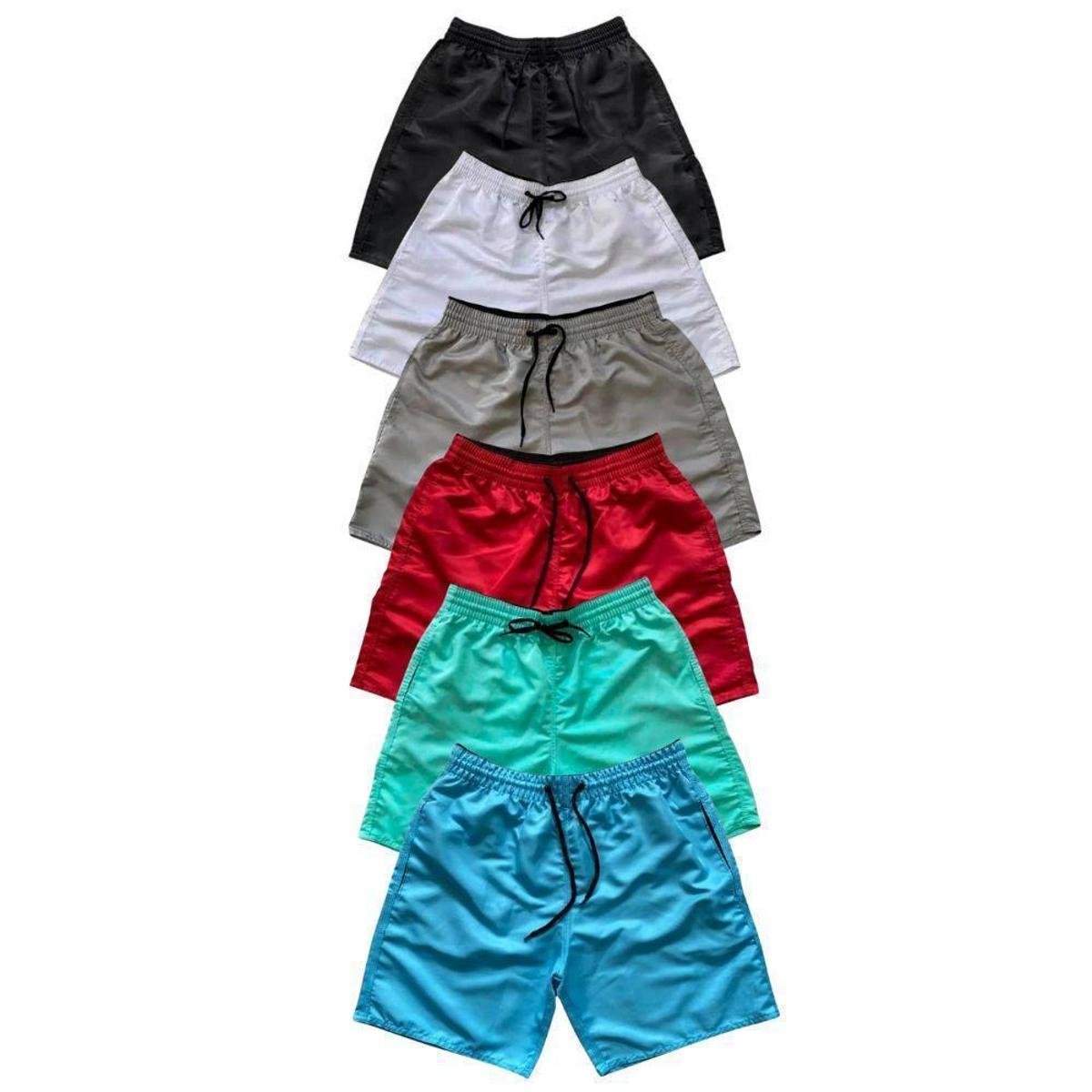 Kit 6 Short Liso Moda Praia Tactel Bermuda Com Bolsos Verão Menor preço em Kit 6 Short Liso Moda Praia Tactel Bermuda Com Bolsos Verão