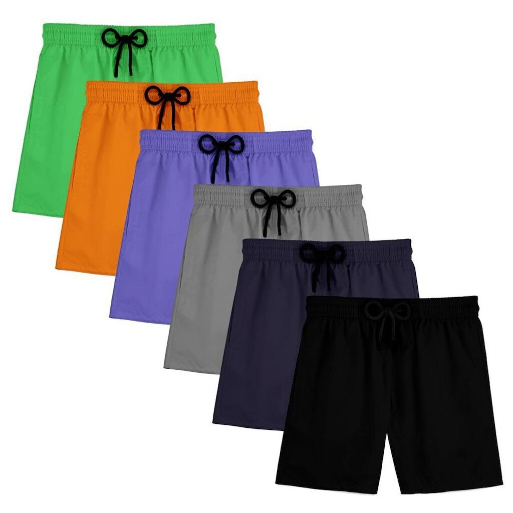 Kit 6 Short Masculino Praia Bermuda Tactel Mauricinho Verão Treino Academia Piscina Esporte Liso