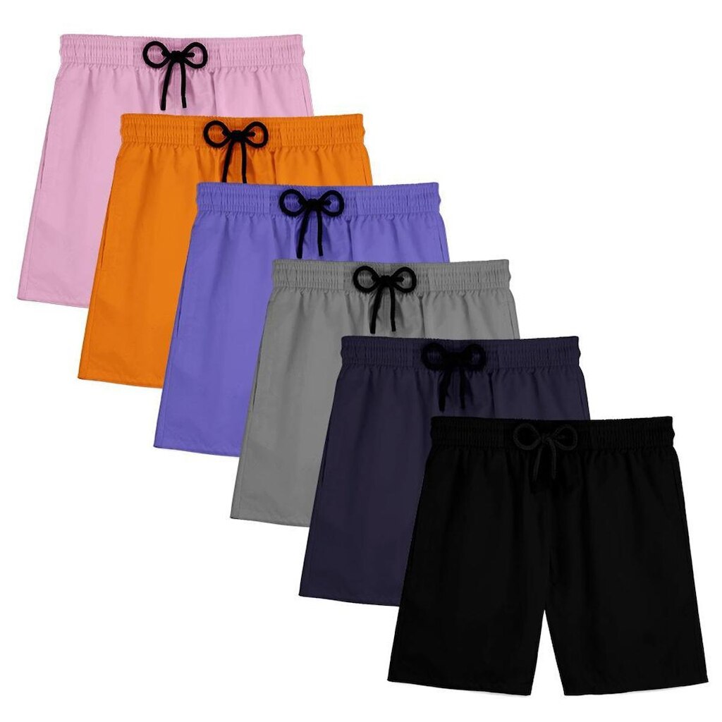 Kit 6 Short Masculino Praia Bermuda Tactel Mauricinho Verão Treino Academia Piscina Esporte Liso