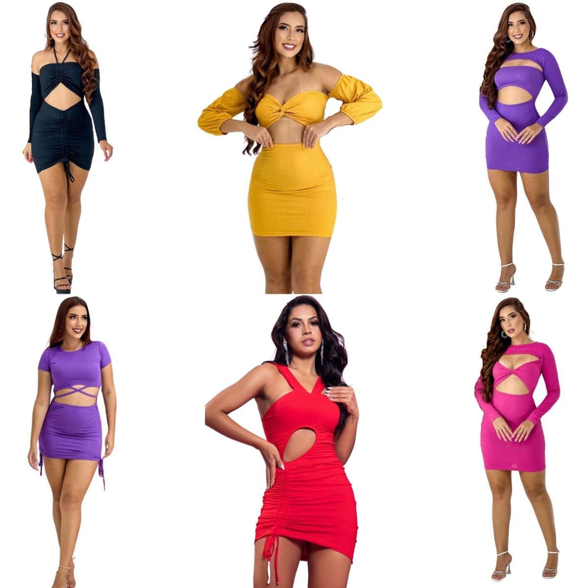 Kit Vestido periguete decote curto liso moda gringa Zattini