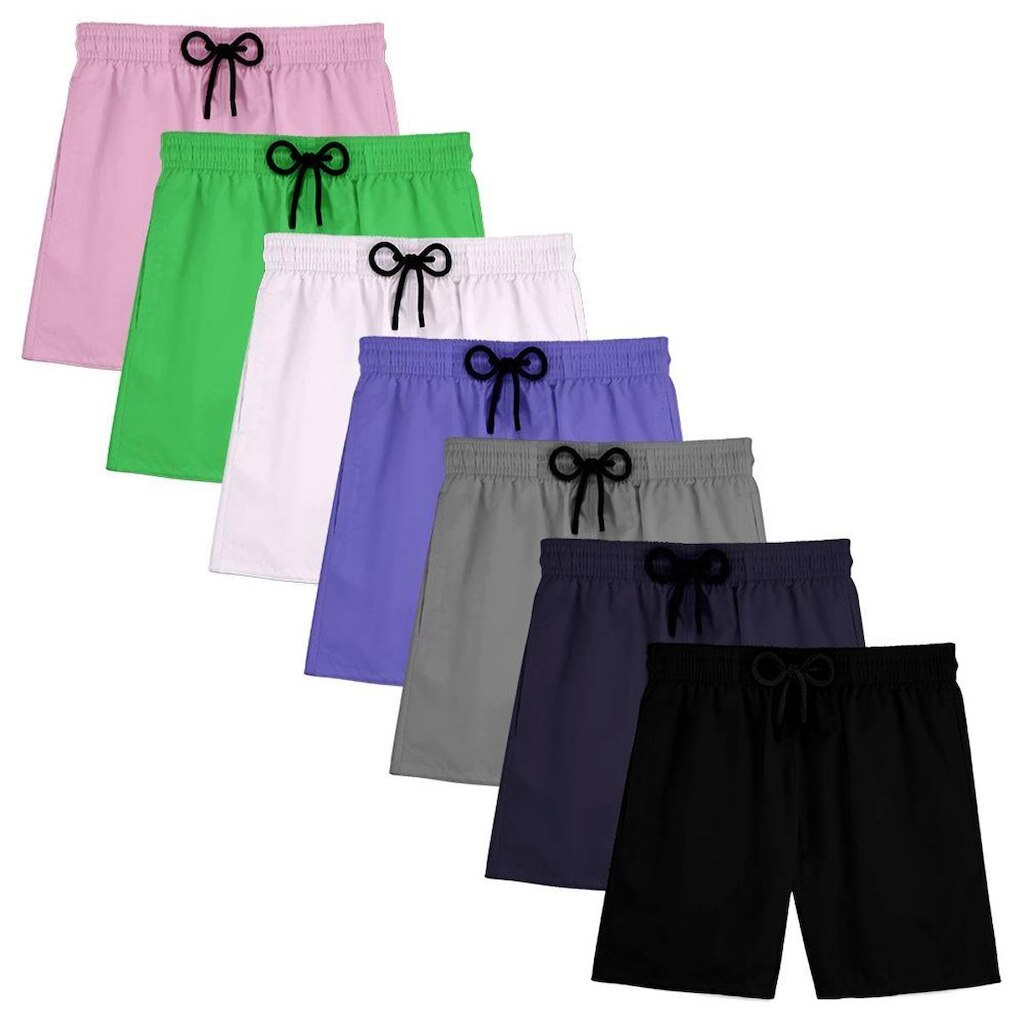 Kit 7 Short Masculino Praia Bermuda Tactel Mauricinho Verão Treino Academia Piscina Esporte Liso