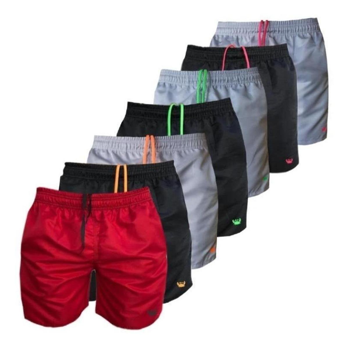 Kit 7 Shorts Relaxado Moda Praia Tactel Liso Siri Masculino - Cinza Menor preço em Kit 7 Shorts Relaxado Moda Praia Tactel Liso Siri Masculino - Cinza