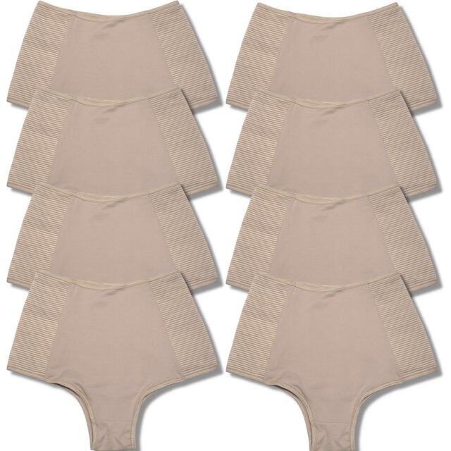Kit 8 Calcinhas Cinta Cintura Alta Modela Reduz Barriga