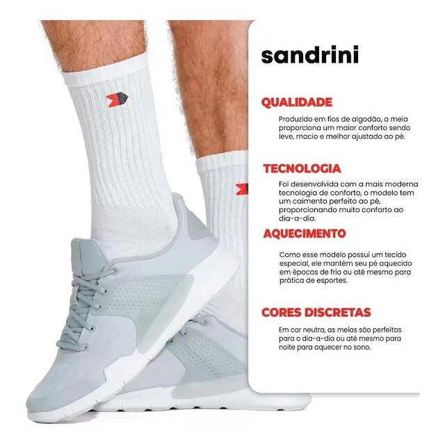 Kit 8 Pares Meias Sandrini Esporte Masculina