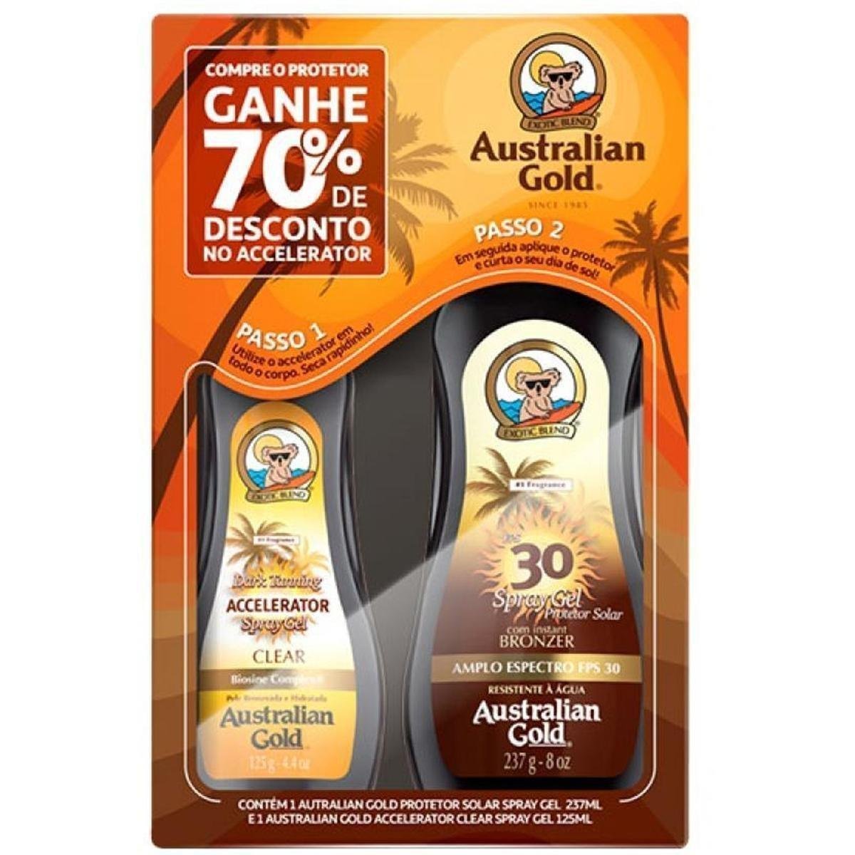 Kit Australian Gold Acelerador 125Ml E Bronzeador Fps30 237Ml Menor preço em Kit Australian Gold Acelerador 125Ml E Bronzeador Fps30 237Ml