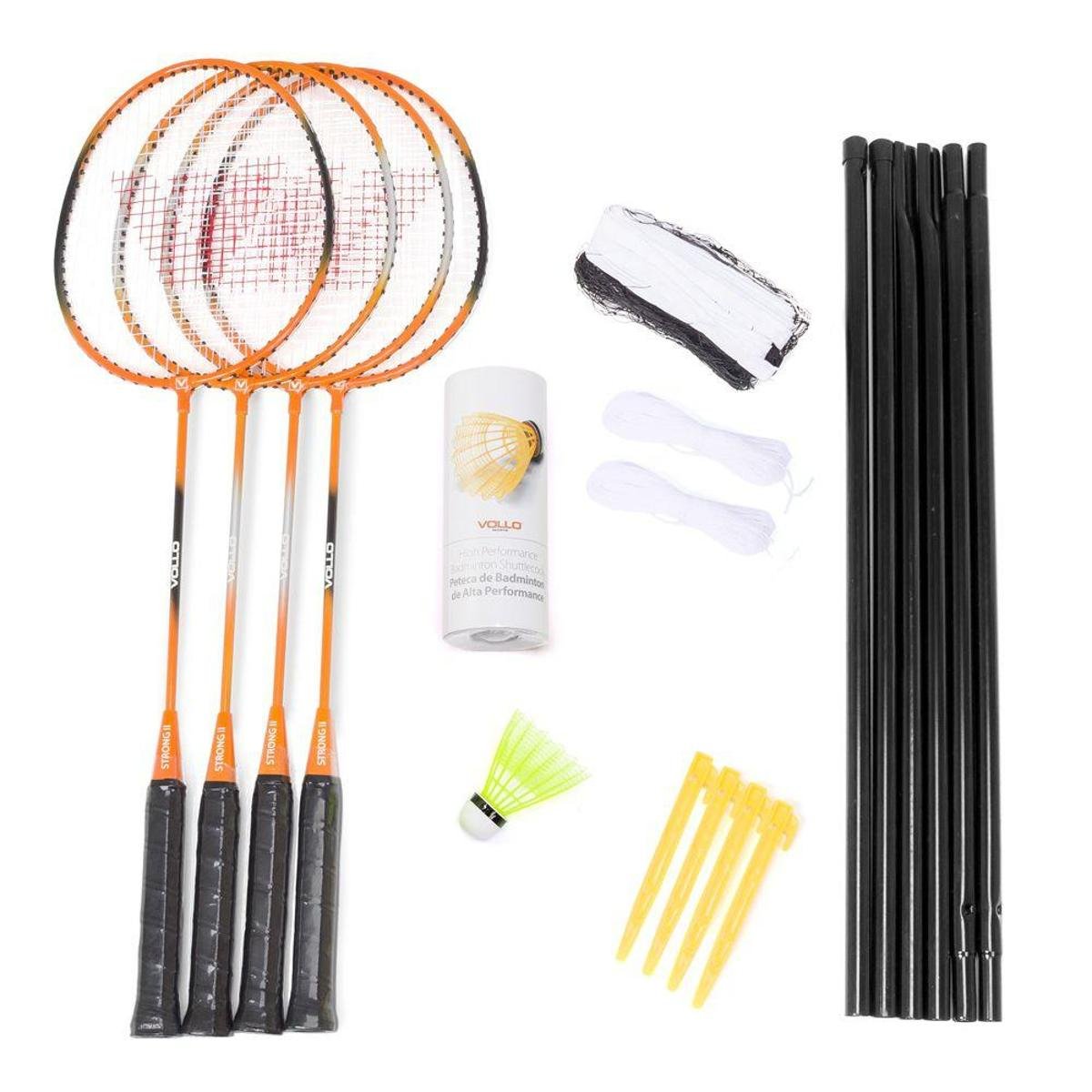 Kit Badminton Vollo - 4 Raquetes + 3 Petecas + Rede + Suporte Menor preço em Kit Badminton Vollo - 4 Raquetes + 3 Petecas + Rede + Suporte