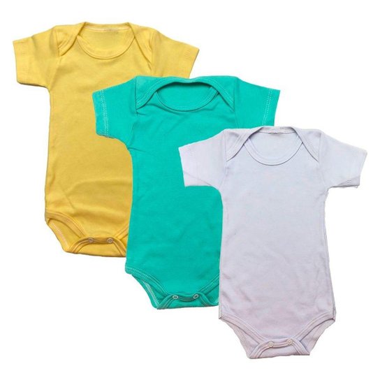 Kit Bebê Body Manga Curta DCP KIDS Liso Masculino 3 Peças - Verde+Branco