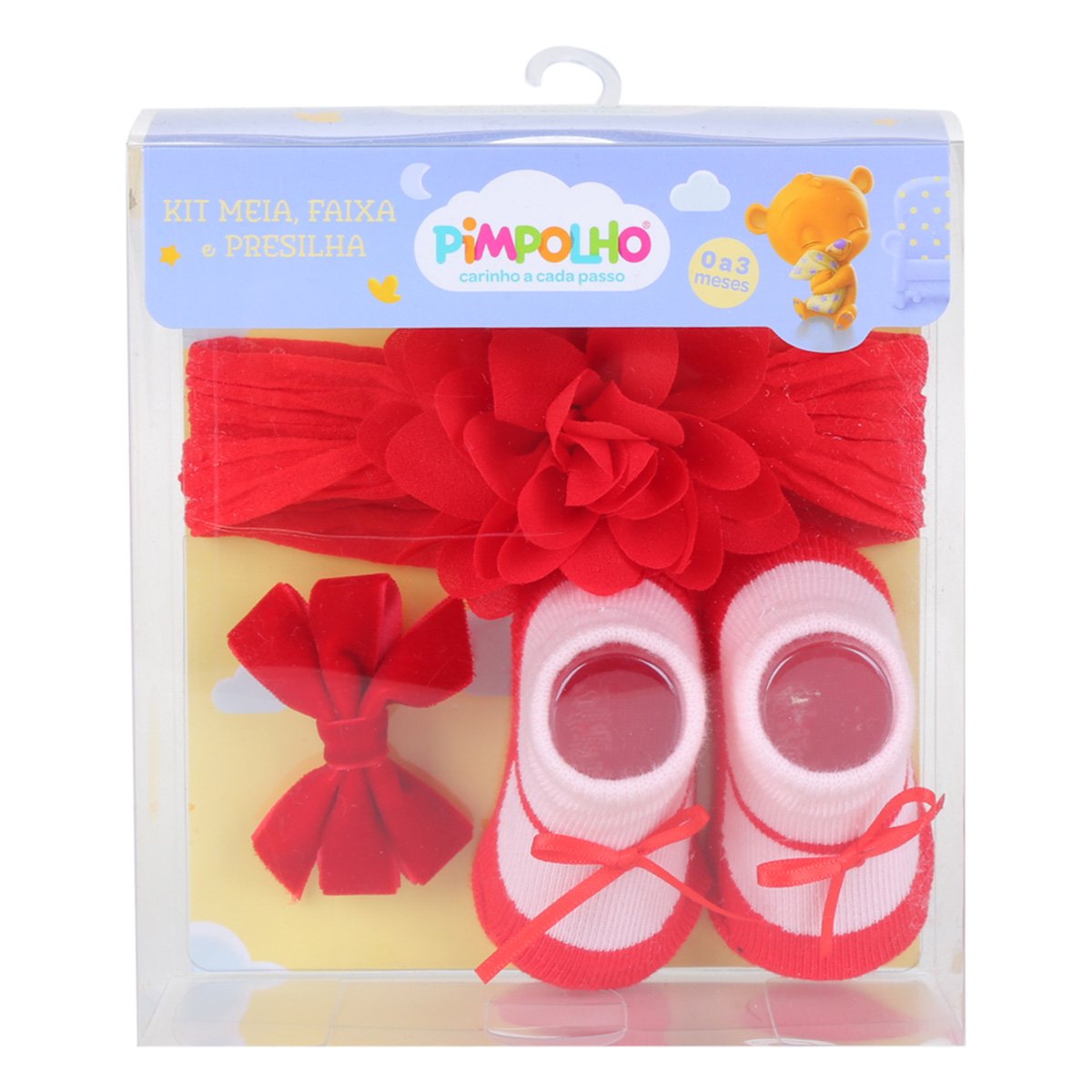 Kit Bebê Pimpolho Meia Faixa Presilha Feminino - Vermelho Menor preço em Kit Bebê Pimpolho Meia Faixa Presilha Feminino - Vermelho