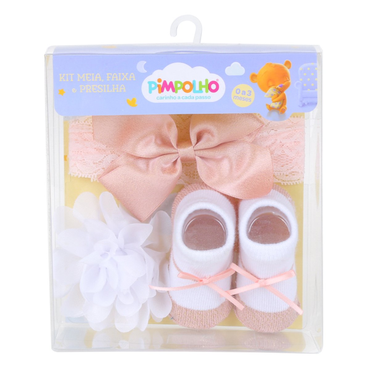 Kit Bebê Pimpolho Meia Faixa Presilha Feminino - Rosê Menor preço em Kit Bebê Pimpolho Meia Faixa Presilha Feminino - Rosê