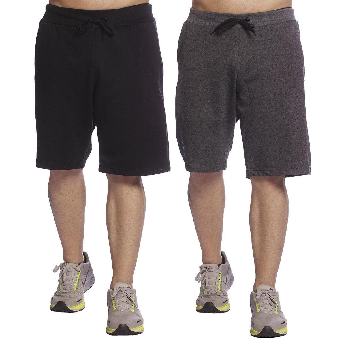 Kit Bermuda De Moletinho Masculino 2 Peças Com Bolso Leve Conforto Maciez Techmalhas - Preto+Chumbo Menor preço em Kit Bermuda De Moletinho Masculino 2 Peças Com Bolso Leve Conforto Maciez Techmalhas - Preto+Chumbo