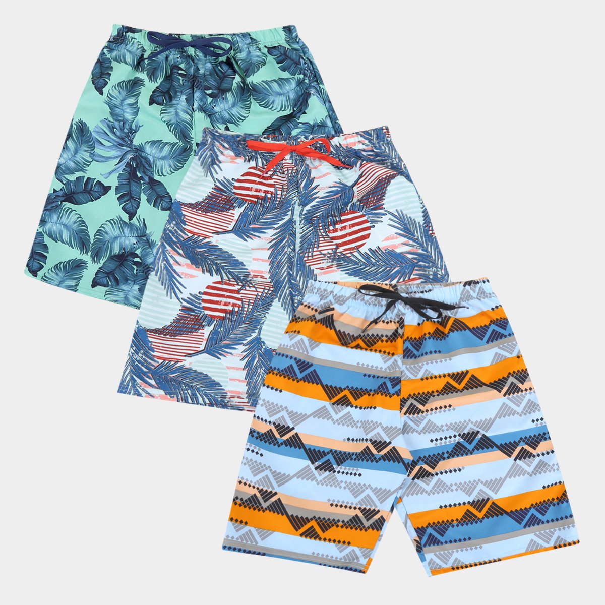 Kit Bermuda Tactel Infantil Candy Kids Estampada Masculina 3 Peças - Branco+Verde Menor preço em Kit Bermuda Tactel Infantil Candy Kids Estampada Masculina 3 Peças - Branco+Verde