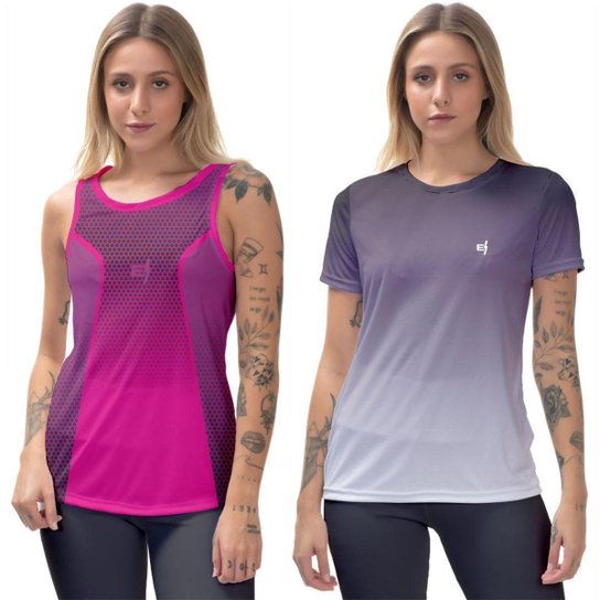 Kit Blusa Feminina estampada Regata fitness Camkiseta confortável caminhada Academia
