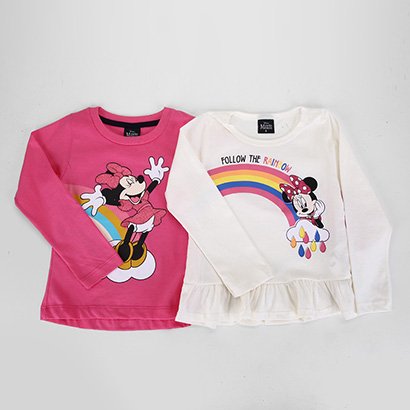 Kit Blusa Infantil Disney Minnie Mouse Manga Longa 2 Peças Menina - Feminino