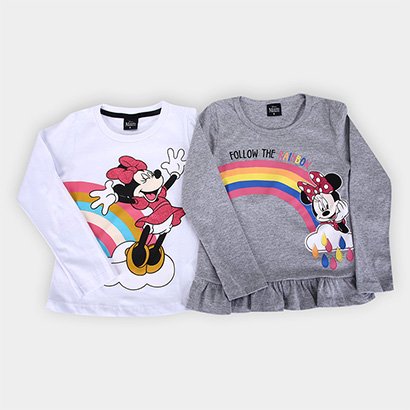 Kit Blusa Infantil Disney Minnie Mouse Manga Longa 2 Peças Menina - Feminino