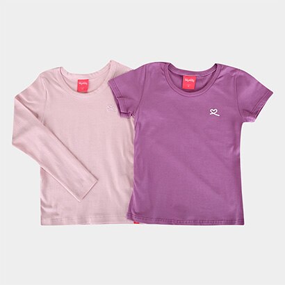 Kit Blusa Infantil Kely & Kety Basic Manga Longa e Curta Menina - 2 Peças - Feminino