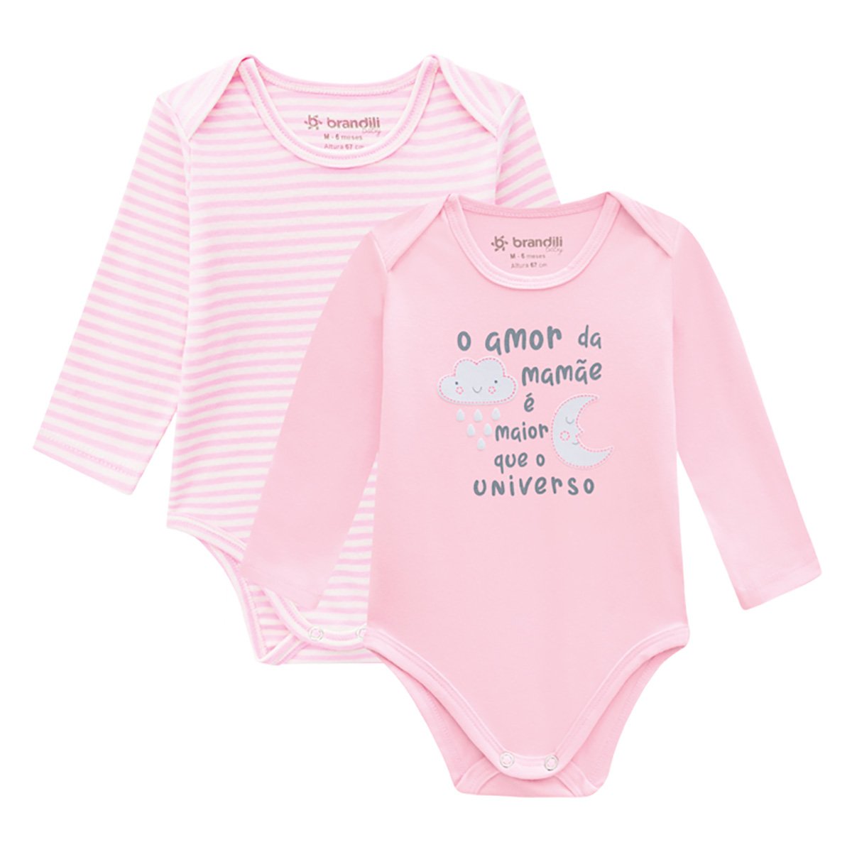 Kit Body Bebê Brandili Estampado C/ 2 Peças Manga Longa Masculino - Rosa Menor preço em Kit Body Bebê Brandili Estampado C/ 2 Peças Manga Longa Masculino - Rosa