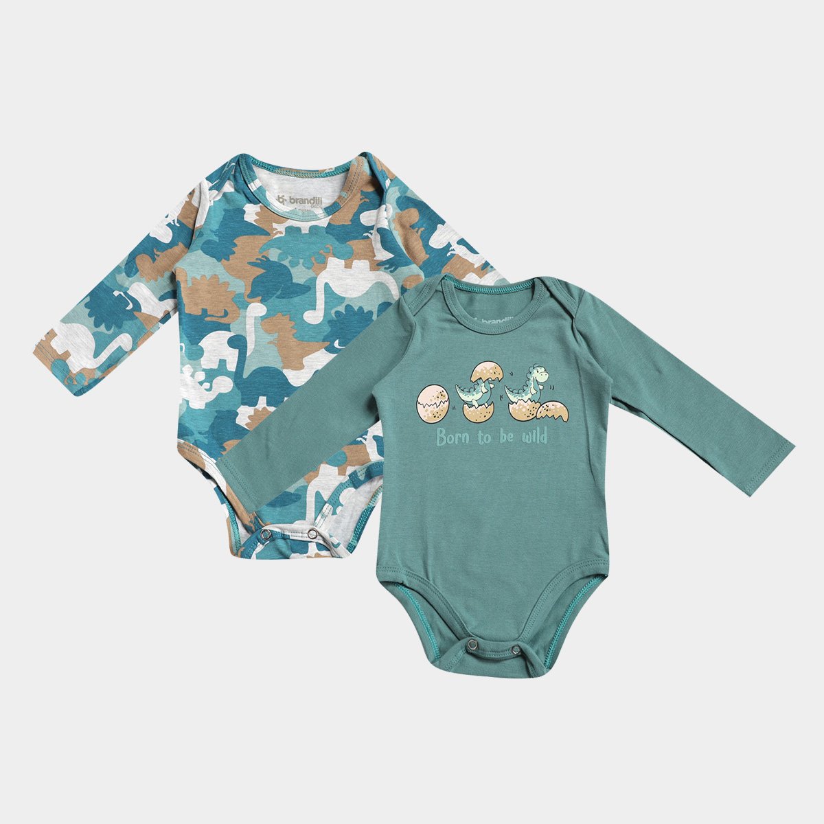 Kit Body Bebê Brandili Manga Longa Dino Menino 2 Peças - Verde Menor preço em Kit Body Bebê Brandili Manga Longa Dino Menino 2 Peças - Verde