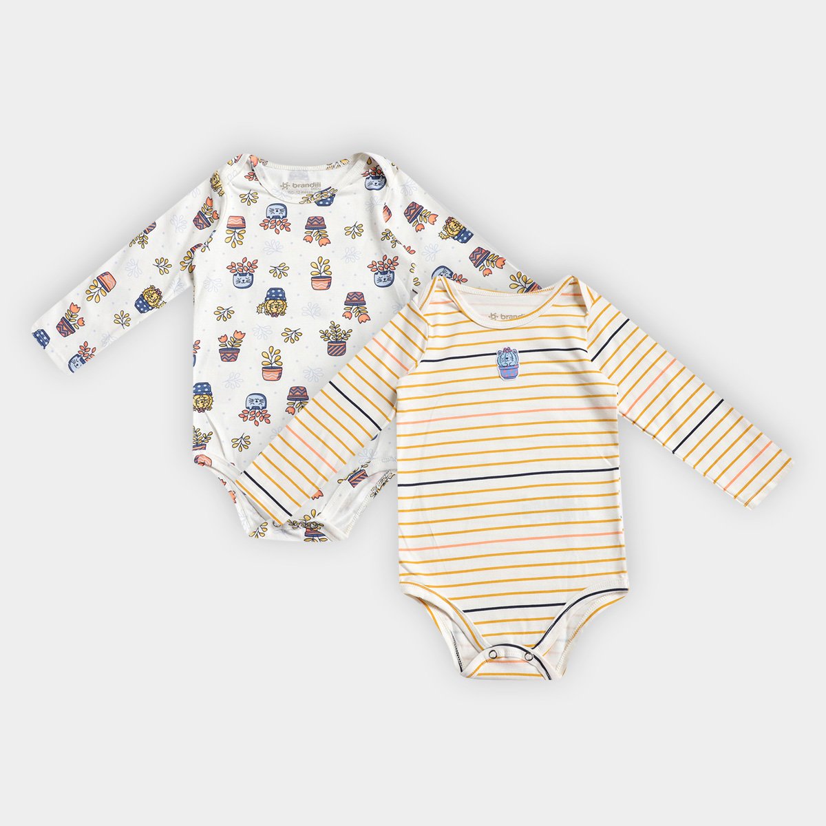 Kit Body Bebê Brandili Manga Longa Gatinho Folhagem Menina 2 Peças - Off White Menor preço em Kit Body Bebê Brandili Manga Longa Gatinho Folhagem Menina 2 Peças - Off White