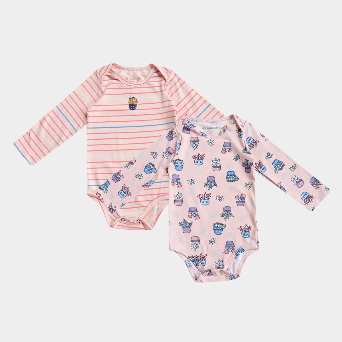 Kit Body Bebê Brandili Manga Longa Gatinho Folhagem Menina 2 Peças - Rosa Claro Menor preço em Kit Body Bebê Brandili Manga Longa Gatinho Folhagem Menina 2 Peças - Rosa Claro