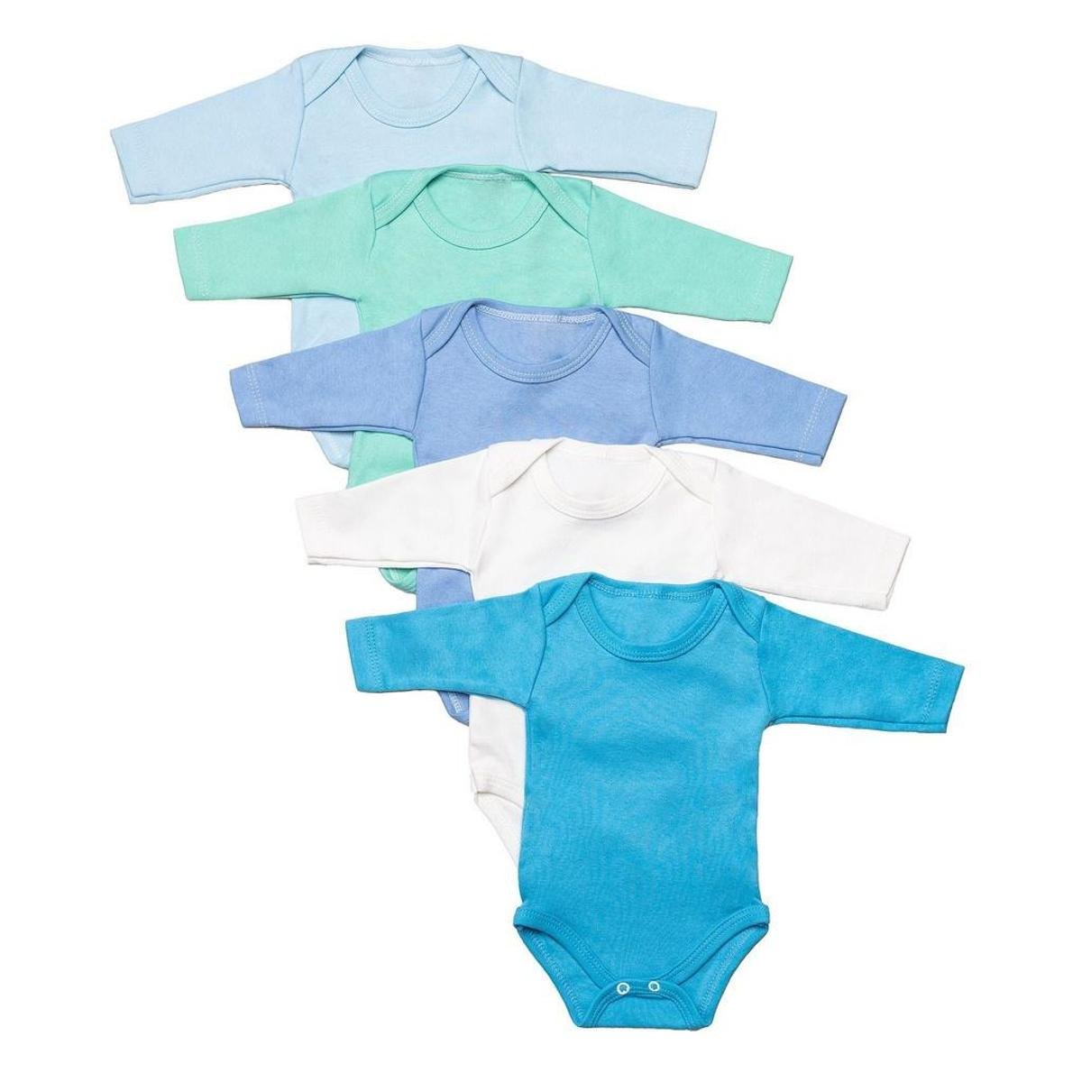 Kit Body Bebê DCP KIDS Manga Longa 5 Peças - Azul+Branco Menor preço em Kit Body Bebê DCP KIDS Manga Longa 5 Peças - Azul+Branco