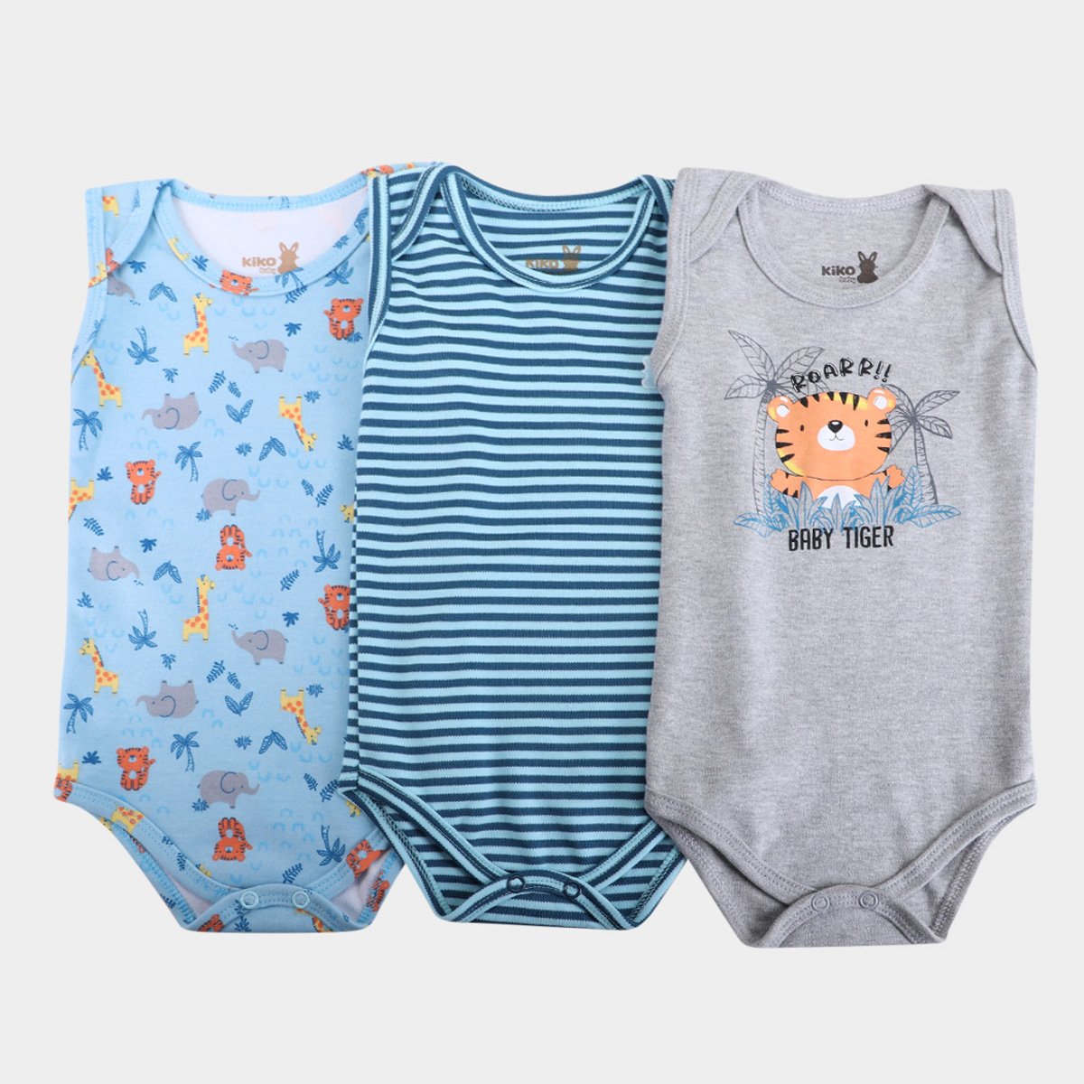 Kit Body Bebê Kiko Baby C/ 3 Peças Masculino - Cinza+Azul Menor preço em Kit Body Bebê Kiko Baby C/ 3 Peças Masculino - Cinza+Azul