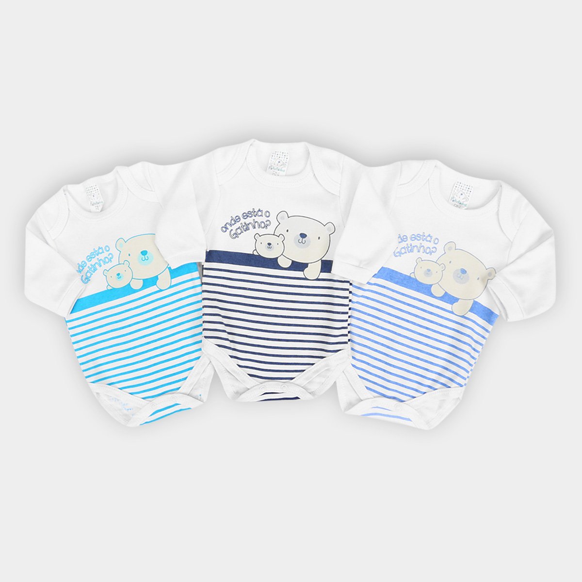 Kit Body Bebê Petutinha Manga Longa Suedine Ursinho 3 Peças Masculino - Branco Menor preço em Kit Body Bebê Petutinha Manga Longa Suedine Ursinho 3 Peças Masculino - Branco