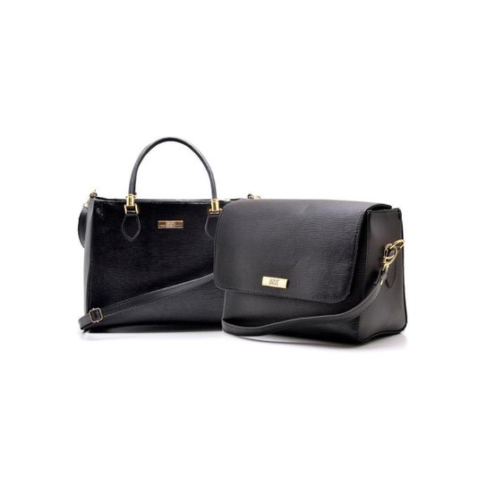 Kit Bolsa Baú Feminina + Bolsa Flap Transversal Dia a Dia - Preto