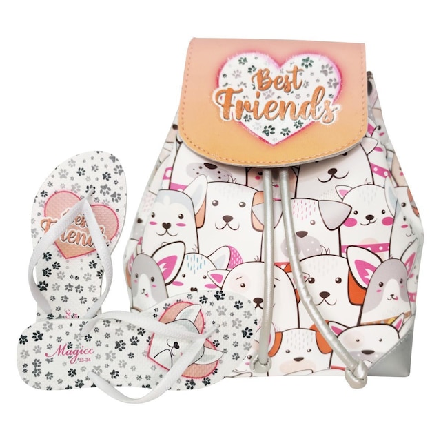 Kit Bolsa Chinelo Infantil Juvenil Cachorro Magicc Bolsas