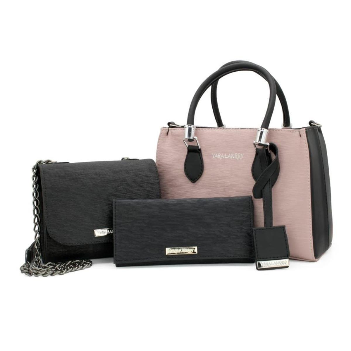 Kit Bolsa De Mão Feminina+Bolsa Flap + Carteira Moda Estilo - Rosa+Preto é ruim? Kit Bolsa De Mão Feminina+Bolsa Flap + Carteira Moda Estilo - Rosa+Preto é boa?