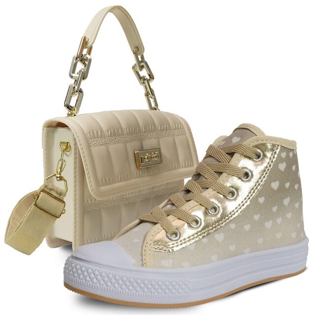 Kit Bolsa E Tenis Cano Alto Botinha Infantil Menina K21