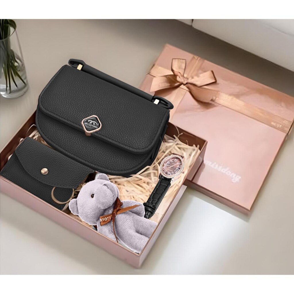 Kit Bolsa Feminina Relogio Chaveiro Lindos Presente 4 Itens