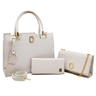 Kit Bolsa Feminina Tote + Bolsa Clutch Corrente + Carteira