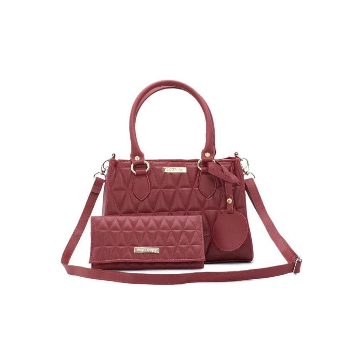 Kit Bolsa Handbag Feminina Alça Removível + Carteira Bordada - Bordô é boa?