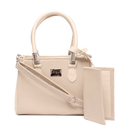 Kit Bolsa Pien Tote Pequena + Carteira Feminina - Off White