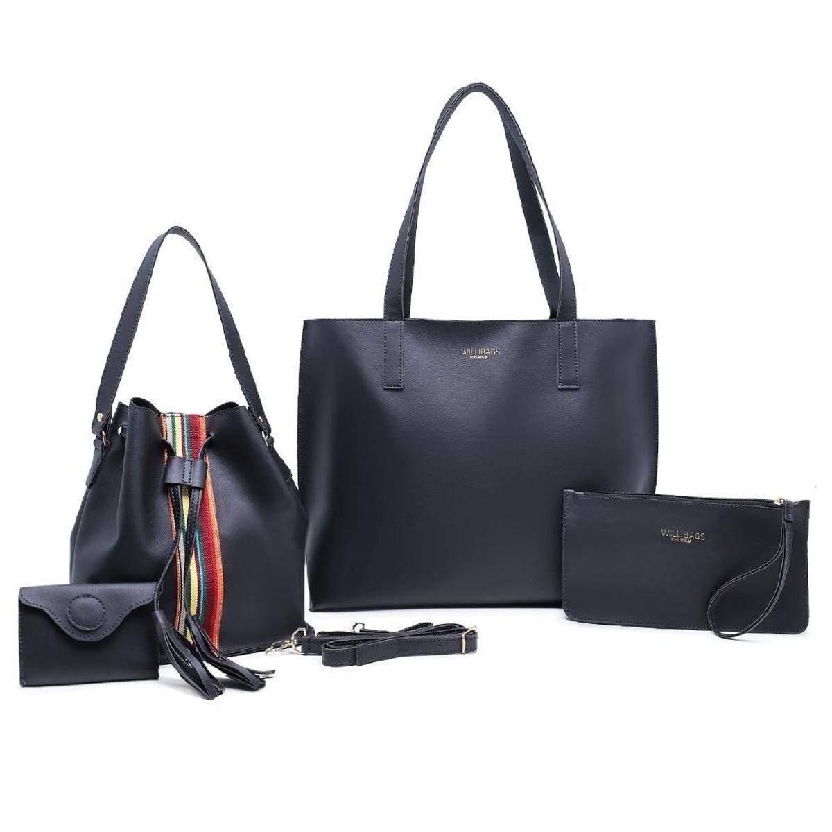 Kit Bolsa sacola feminina espaçosa com nécessaire + Bolsa saquinho transversal com porta moeda - Preto Menor preço em Kit Bolsa sacola feminina espaçosa com nécessaire + Bolsa saquinho transversal com porta moeda - Preto