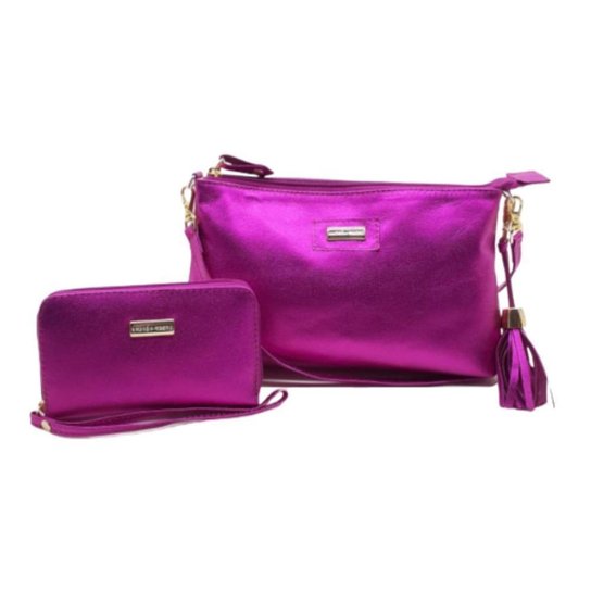 Kit Bolsa Trivalle Flap Transversal com Carteira Couro Feminino - Pink