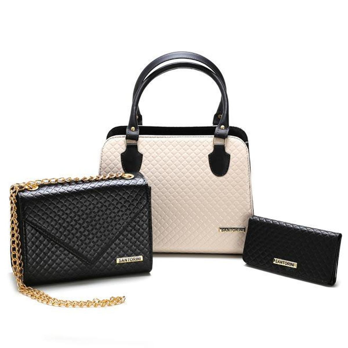 Kit Bolsas bicolor mais carteira Metalassê, com alça transversal Preto/Creme - Preto Menor preço em Kit Bolsas bicolor mais carteira Metalassê, com alça transversal Preto/Creme - Preto