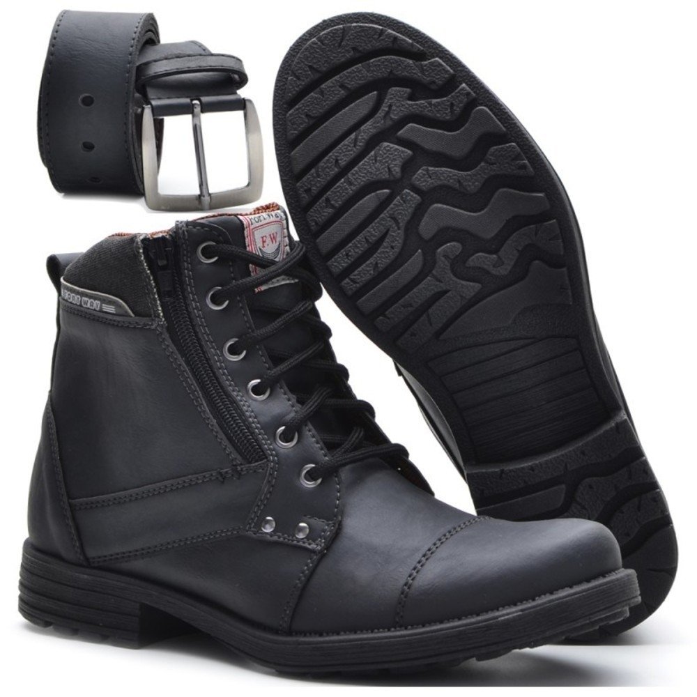 Kit Bota Casual Fort Way Ziper + Cinto - Preto Menor preço em Kit Bota Casual Fort Way Ziper + Cinto - Preto