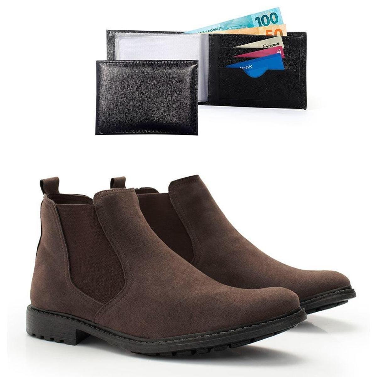 Kit Bota Chelsea Masculina Elástico + Carteira Dia a Dia - Marrom Menor preço em Kit Bota Chelsea Masculina Elástico + Carteira Dia a Dia - Marrom