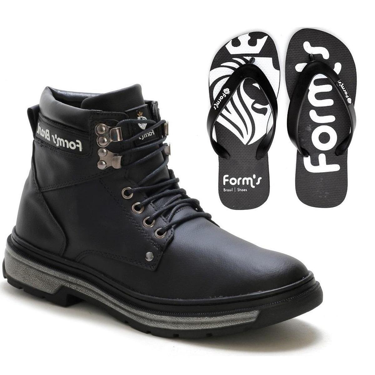 Kit Bota Coturno Masculino Casual Conforto Leve Ma + Chinelo - Preto Menor preço em Kit Bota Coturno Masculino Casual Conforto Leve Ma + Chinelo - Preto