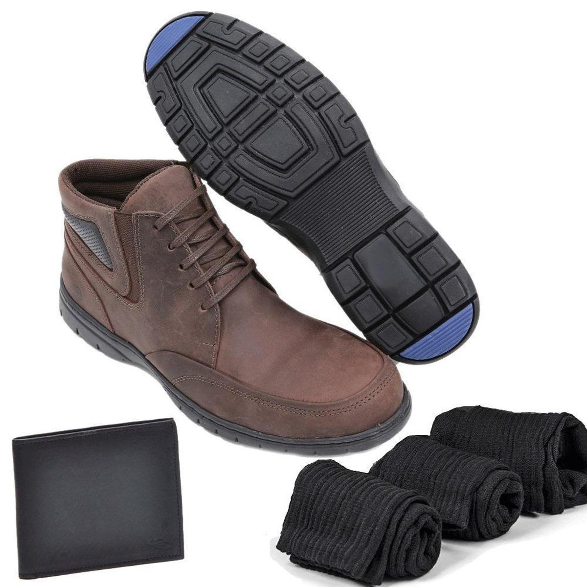 Kit Bota Couro Casual UomoVitali com Carteira e 3 meias Masculina - Marrom Menor preço em Kit Bota Couro Casual UomoVitali com Carteira e 3 meias Masculina - Marrom