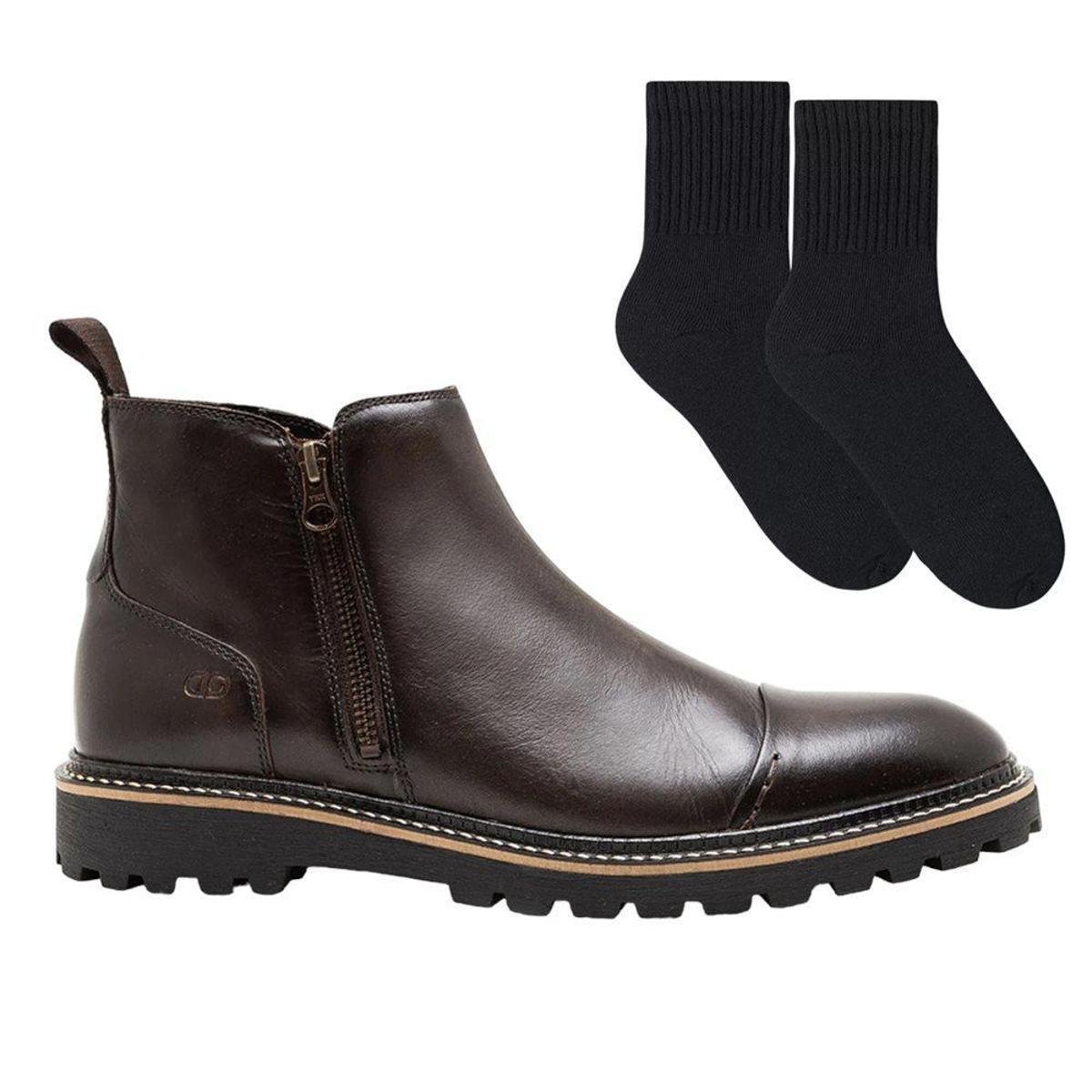 Kit Bota Democrata Cross Garage Masculina + Meia - Marrom Menor preço em Kit Bota Democrata Cross Garage Masculina + Meia - Marrom