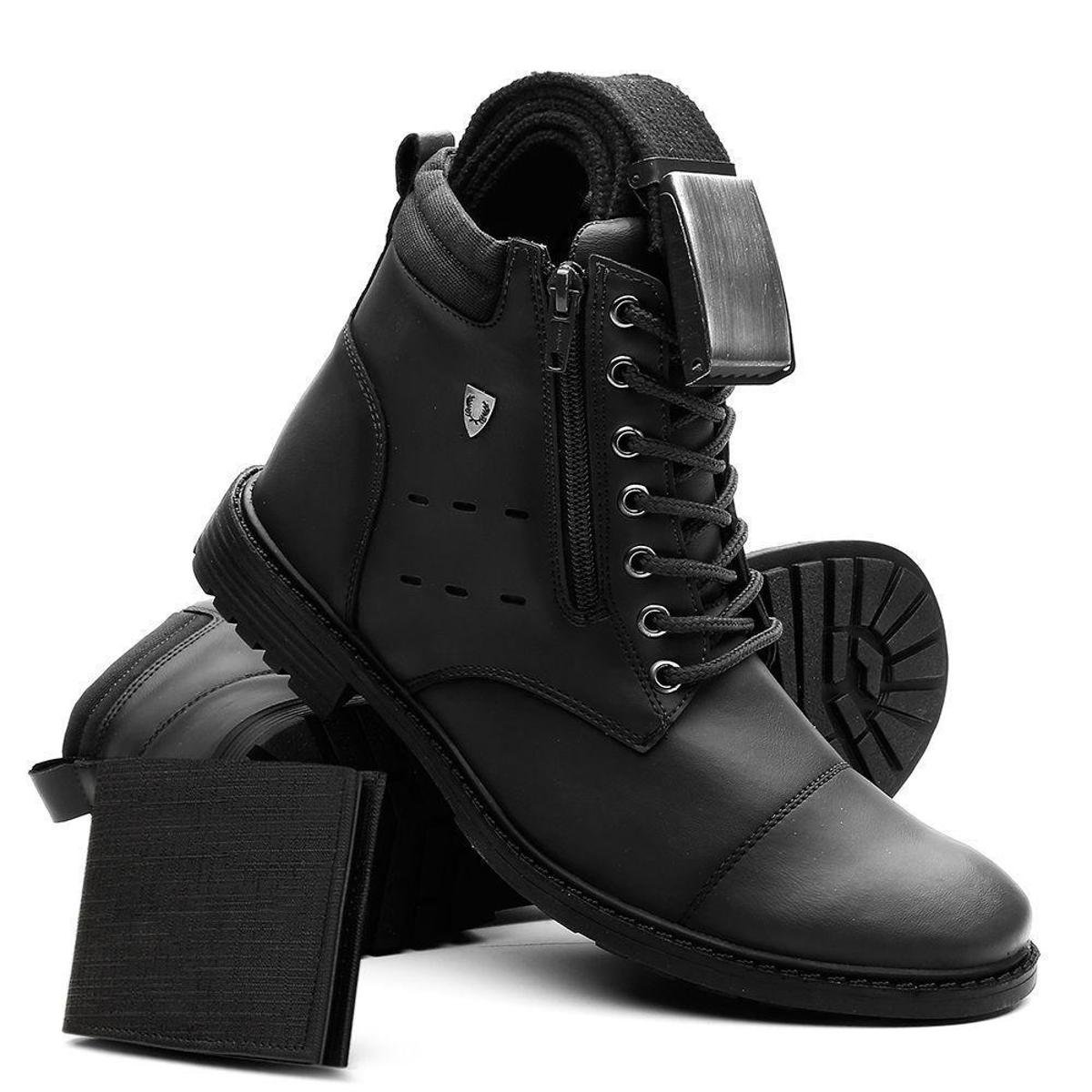 Kit Bota Lorenzzo Lopez Coturno Cano Médio Masculino + Cinto + Carteira - Preto Menor preço em Kit Bota Lorenzzo Lopez Coturno Cano Médio Masculino + Cinto + Carteira - Preto