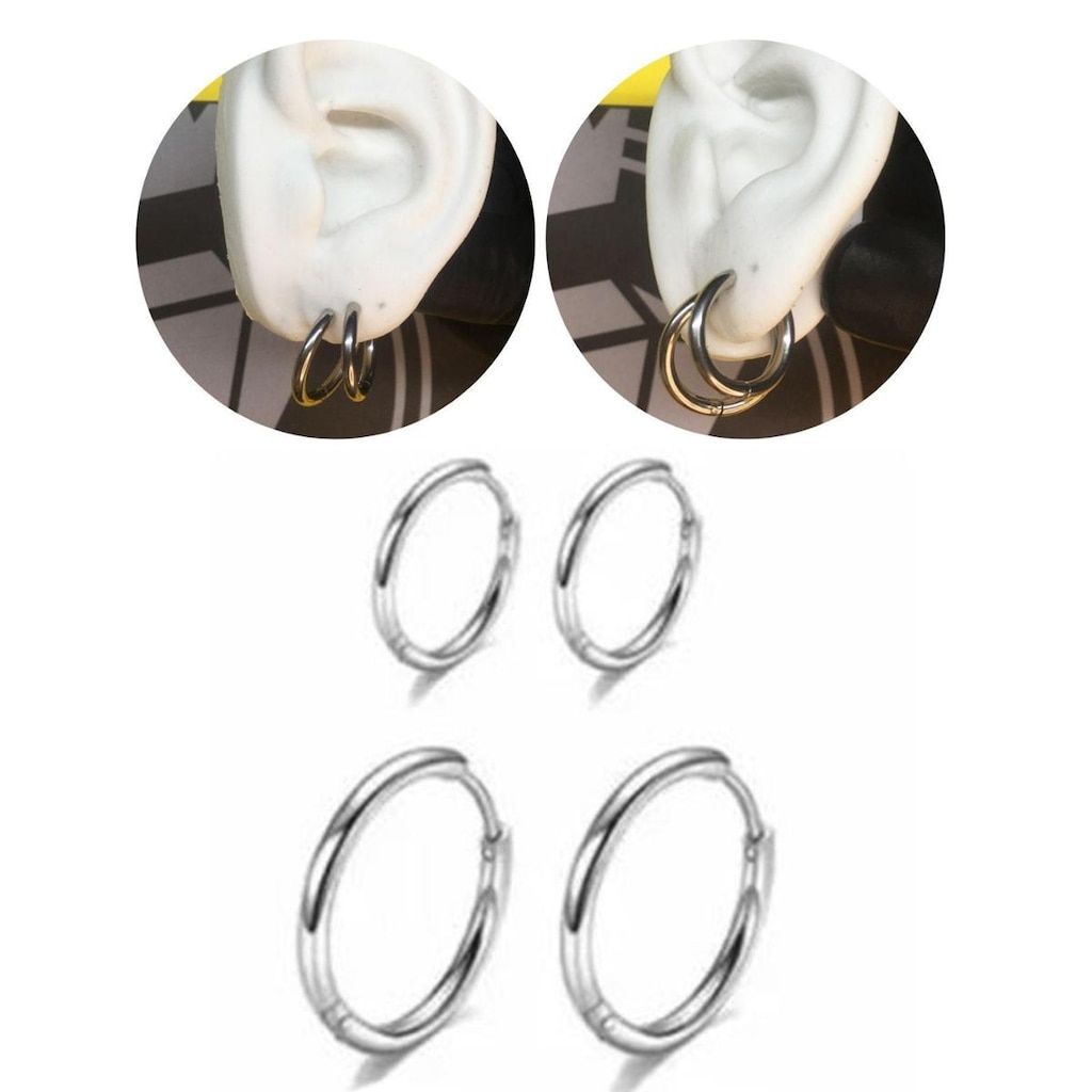 Kit Brinco Masculino Feminino Argola 14,16mm Aço Inoxidável Prata