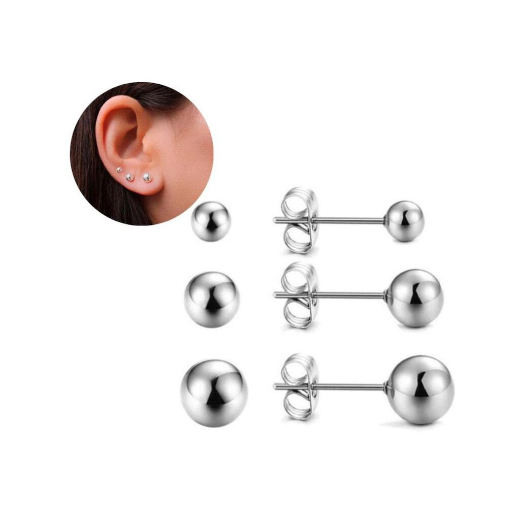 Kit Brinco Masculino Feminino Trio Bolinha 3mm, 4mm e 5mm Aço Antialérgico