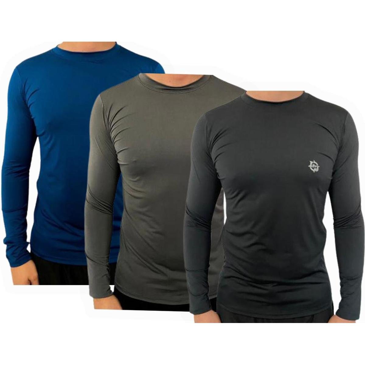 KIT C/ 3 CAMISAS TÉRMICAS ICE PROTEÇÃO UV50+ UNISSEX PRETA AZUL CINZA Menor preço em KIT C/ 3 CAMISAS TÉRMICAS ICE PROTEÇÃO UV50+ UNISSEX PRETA AZUL CINZA